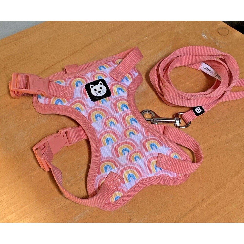 Vibrant Life Peach Rainbow Cat Kitty Harness with Leash O/S READ